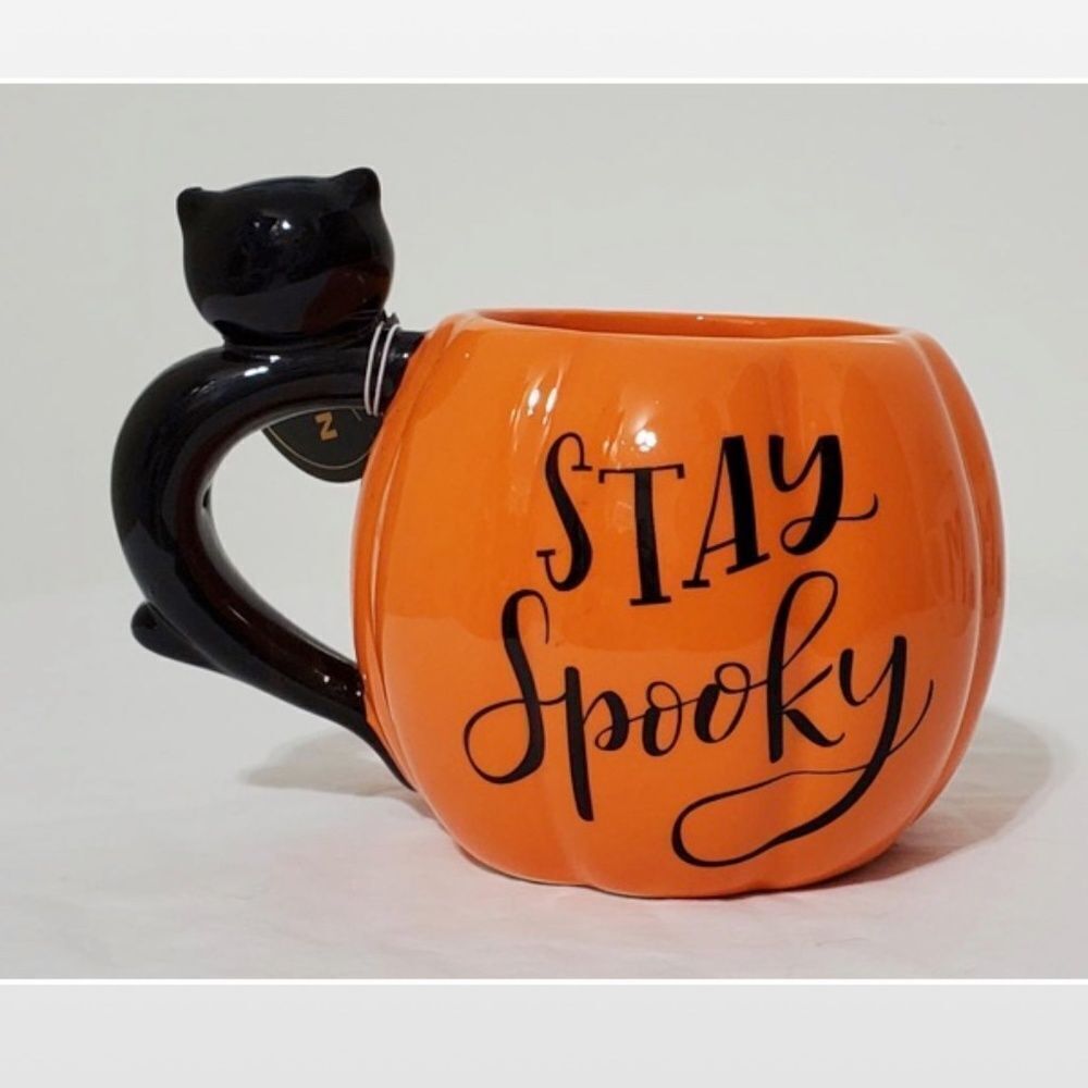 New ECCOLO Mug Coffee Orange Pumpkin Black Cat Home Halloween NWT - Picture 7 of 12